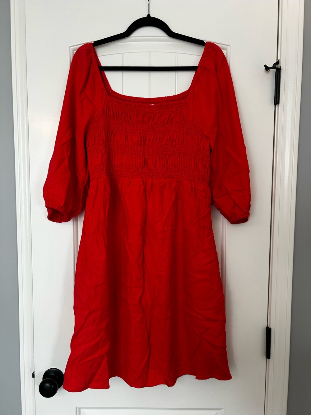 Ingrid & Isabel Puff Sleeve Smocked Linen Mini Maternity Dress Coral Red, Med